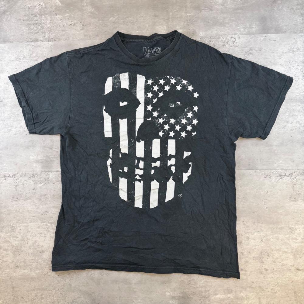 Misfits Band T-Shirt Mens Large Black American Flag Skull Graphic Tee 2013